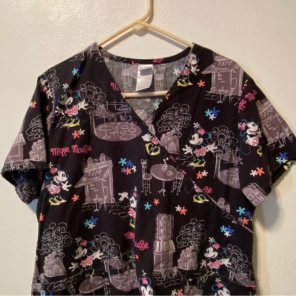 Disney Scrub‎ Top Women’s Size Large Minnie Mouse Black Pull Over Medical - Picture 3 of 11